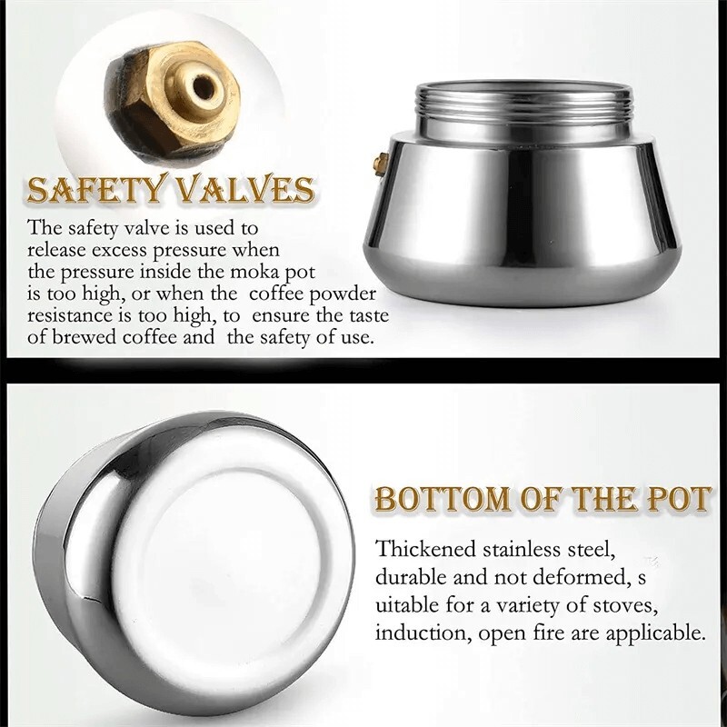 Stainless Steel Moka Pot Italian Coffee Maker – 4 cup/200 ml