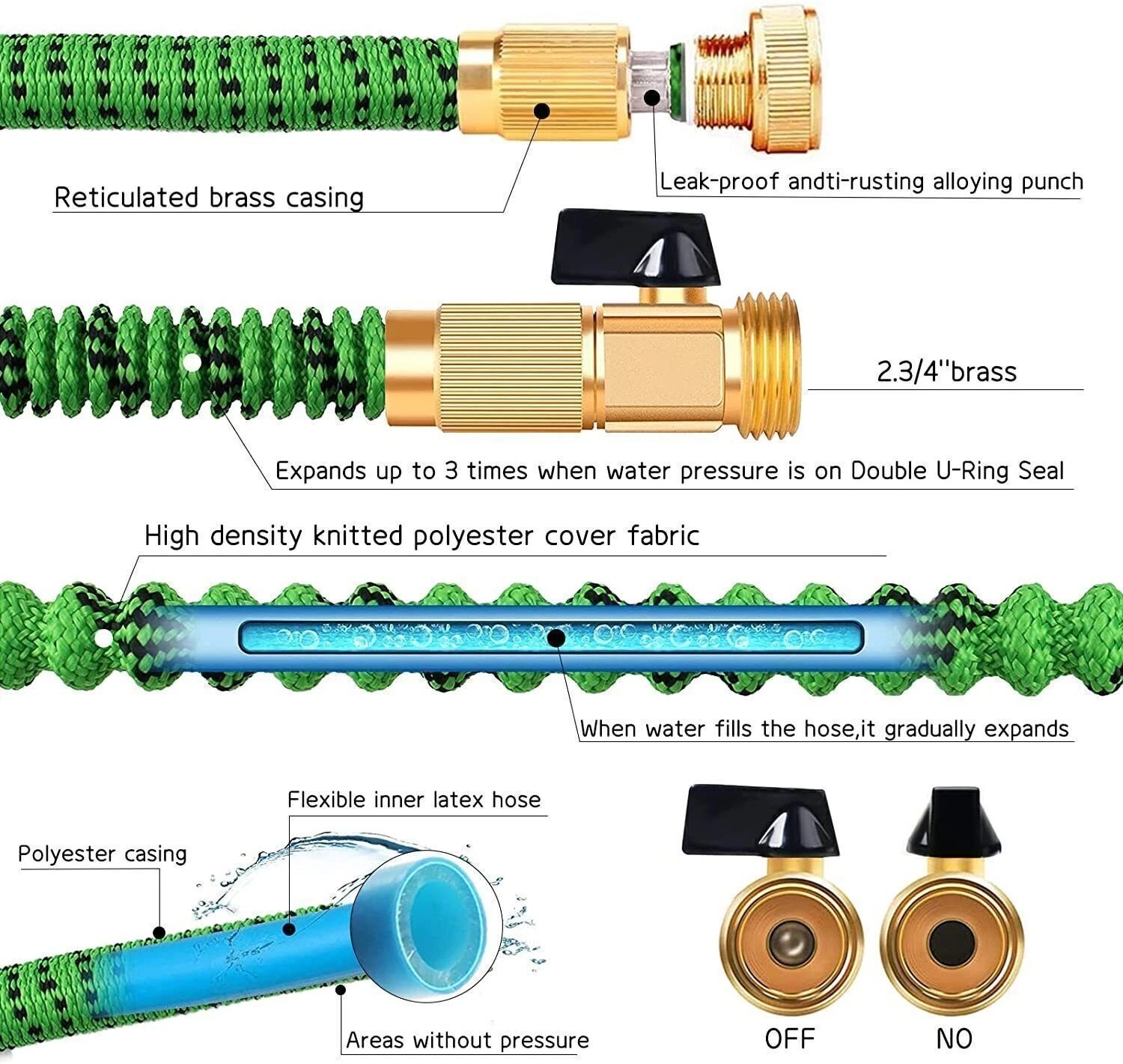 Heavy Duty 50-100FT Flexible Garden Hose Expandable Water Pipe with Brass Fittin
