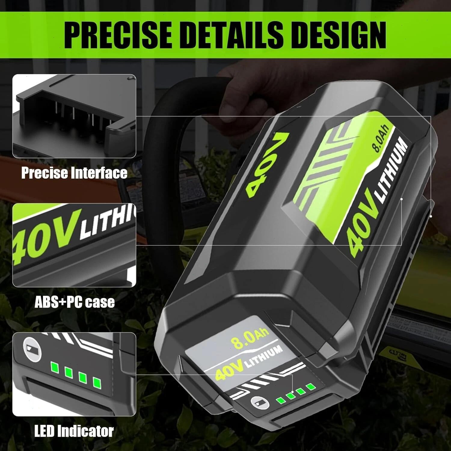 1/2PACK 8.0Ah Battery 40 Volt for Ryobi 40V Lithium-ion OP40602 Battery with LED