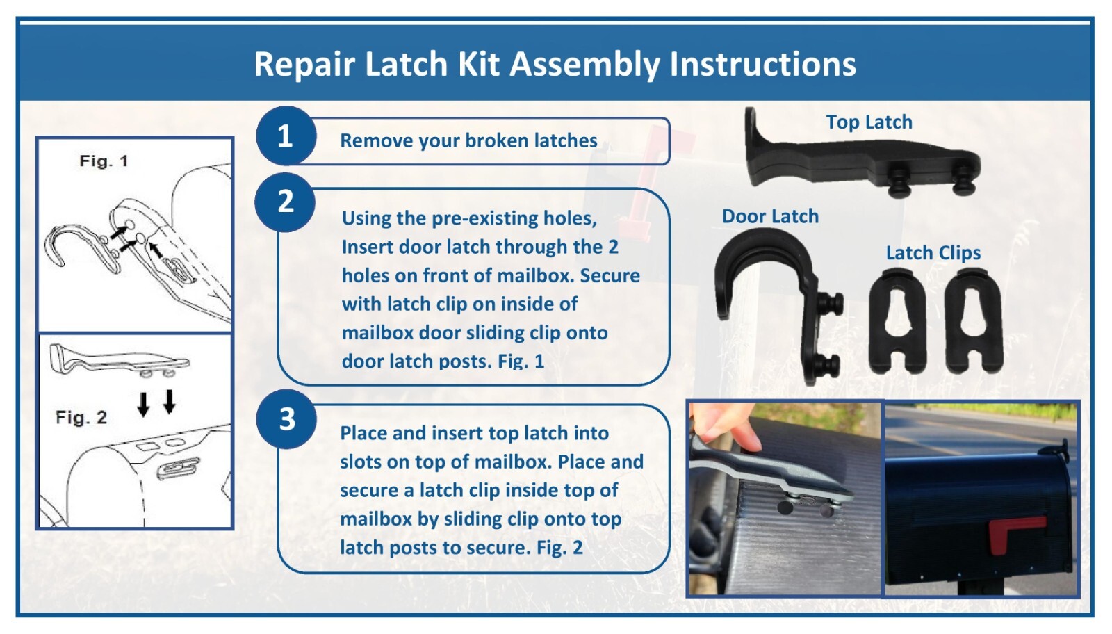 New Plastic Latch Set Kit for Solar Group Standard Mailbox Repair Latch Kit
