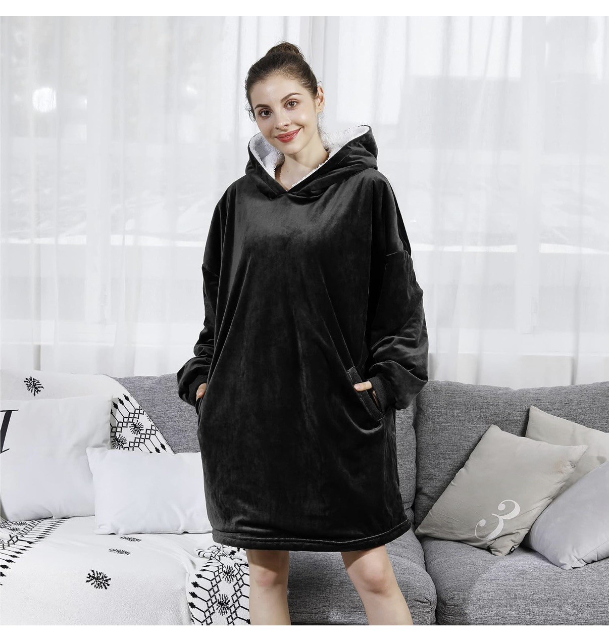 AmyHomie Wearable Blanket Hoodie for Adults & Teens Oversized Sherpa Hooded
