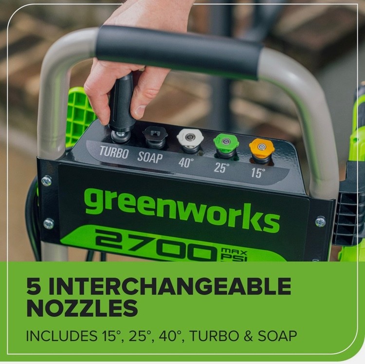 Greenworks 2700 PSI 2.3 GPM Max Brushless Electric Pressure Washer 15°, 25°, …