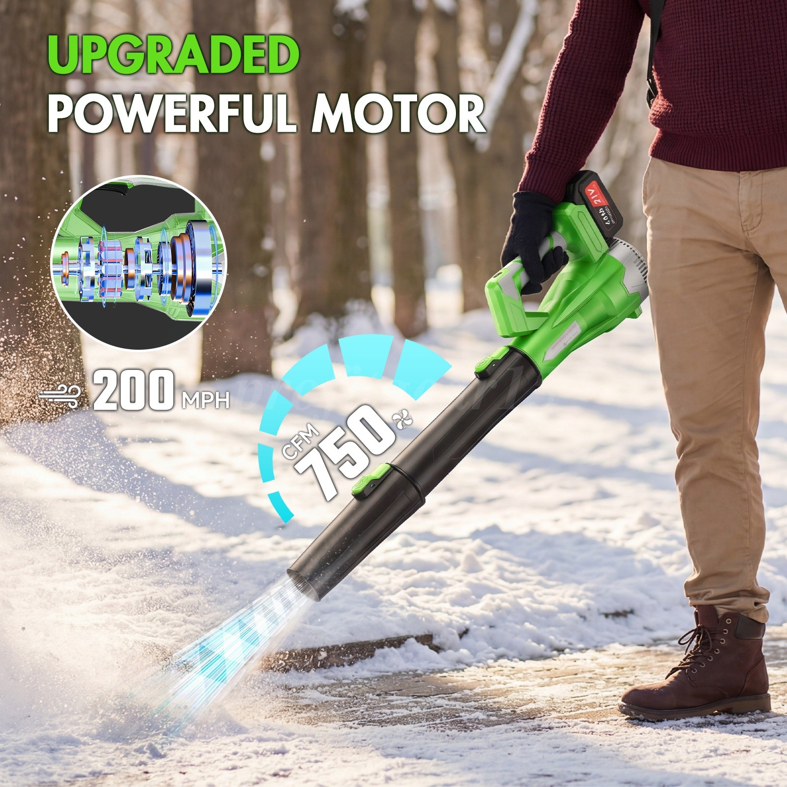 Cordless Leaf Blower 650CFM/150MPH & 6 Speed Levels Electric w/2 Batteries 4.0Ah