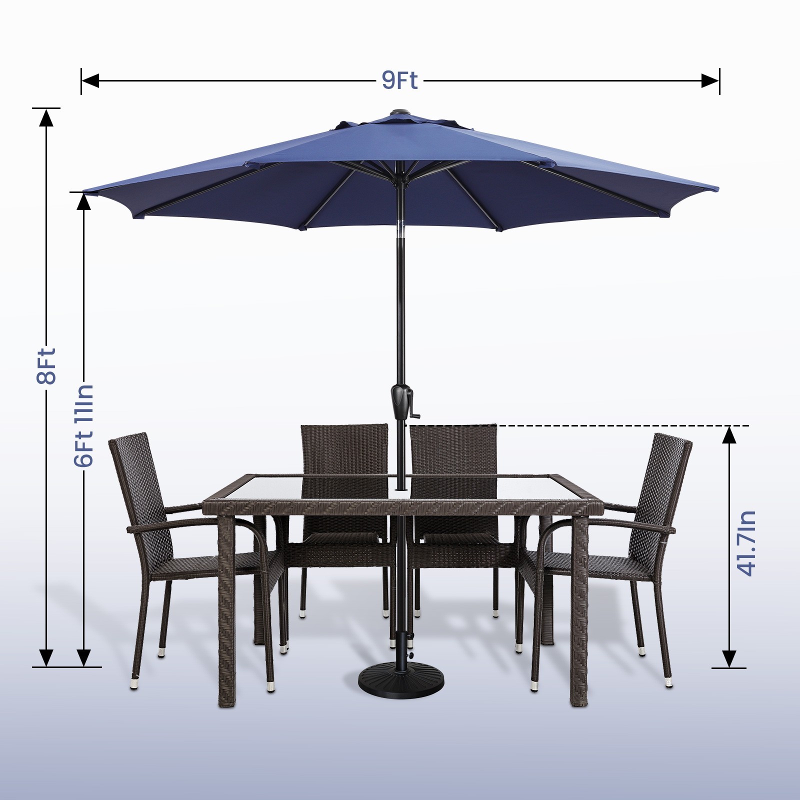 Sun-Ray 9′ Round Patio Umbrella with Push-Button Tilt & Crank Lift, Multi Colors