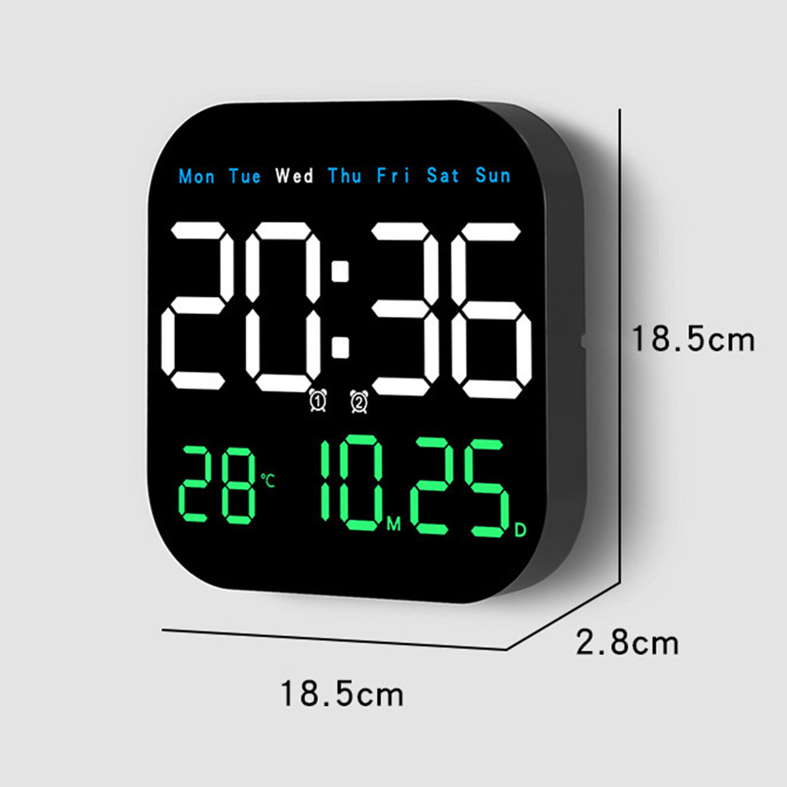 LED Large Digital Wall Clock Temperature Date Week + US Charger / Remote Control