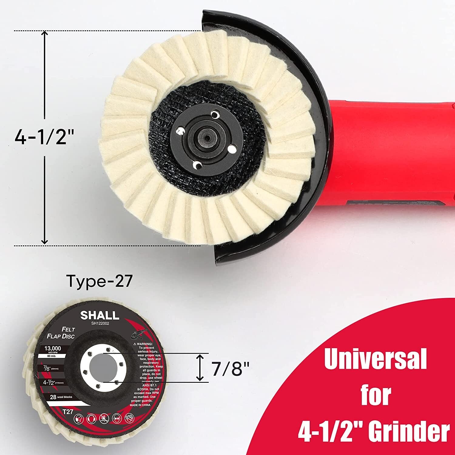 SHALL 4-1/2″ Wool Polishing Discs Finishing Wheel Buffing Pads,for Angle Grinder
