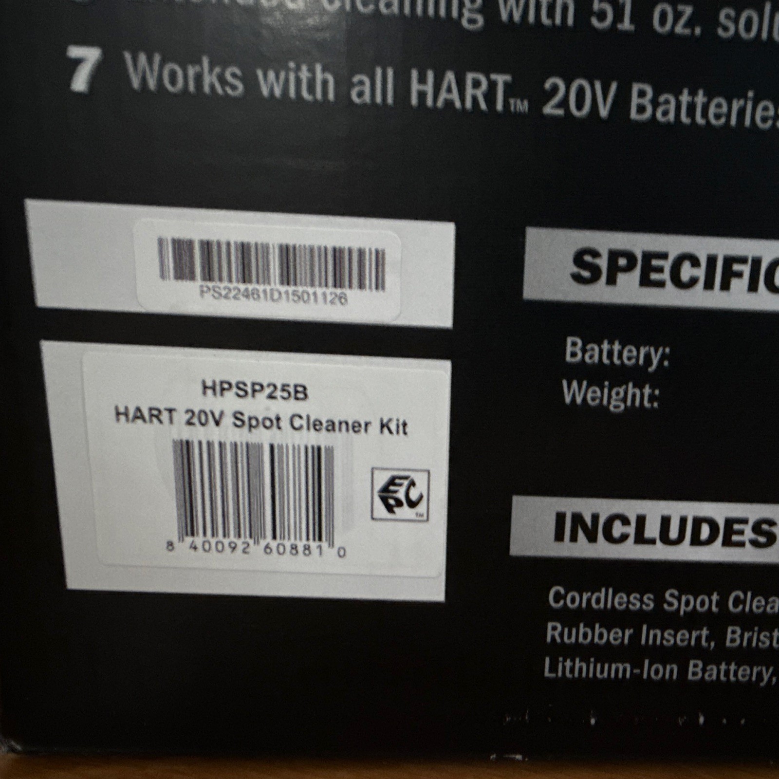 (Tool Only) HART 20V Cordless Brushless Spot Cleaner Kit HPSP25B (Tool Only)