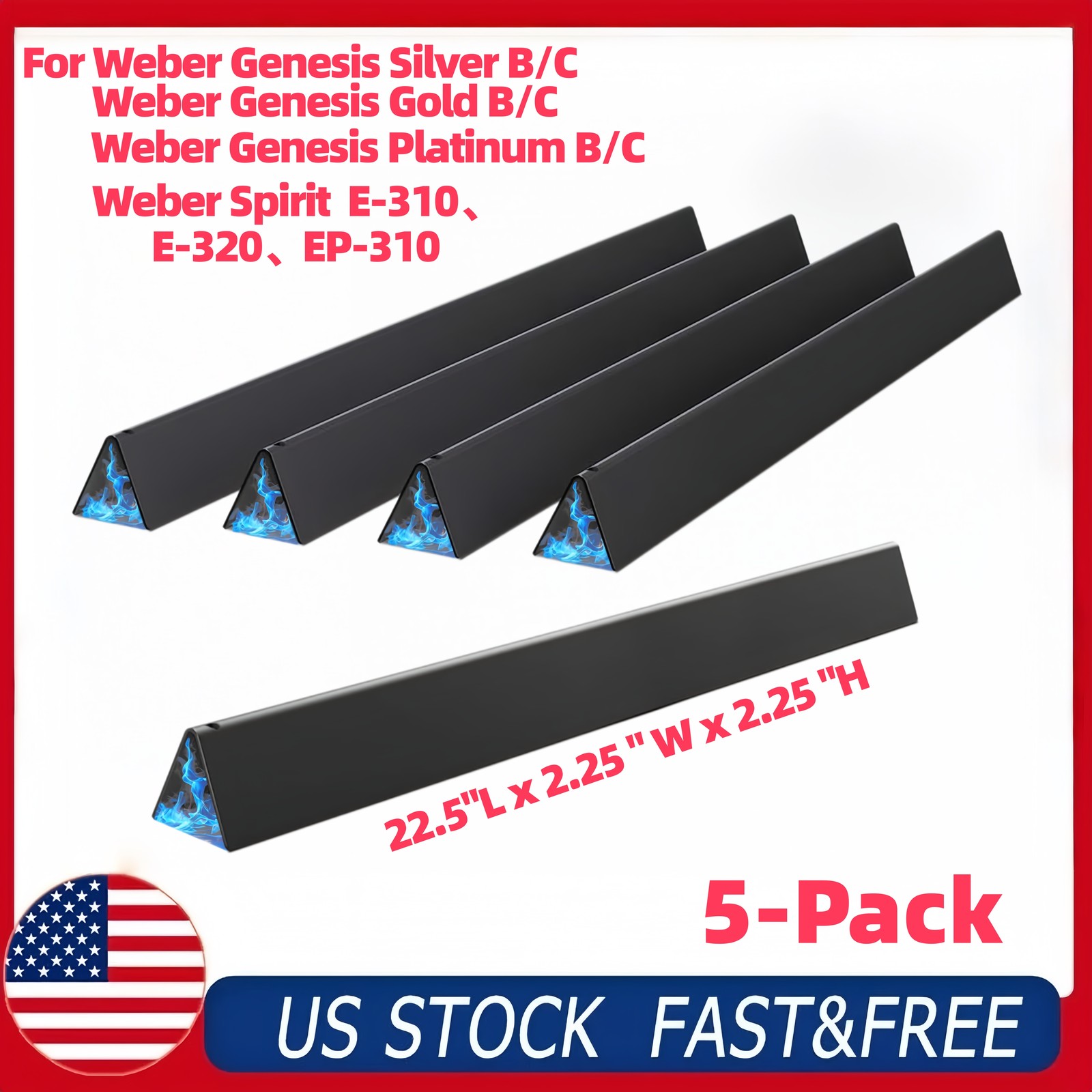 22.5″ Flavorizer Bars for Weber Genesis Silver Gold B/C、Spirit E310/E320 5-Pack