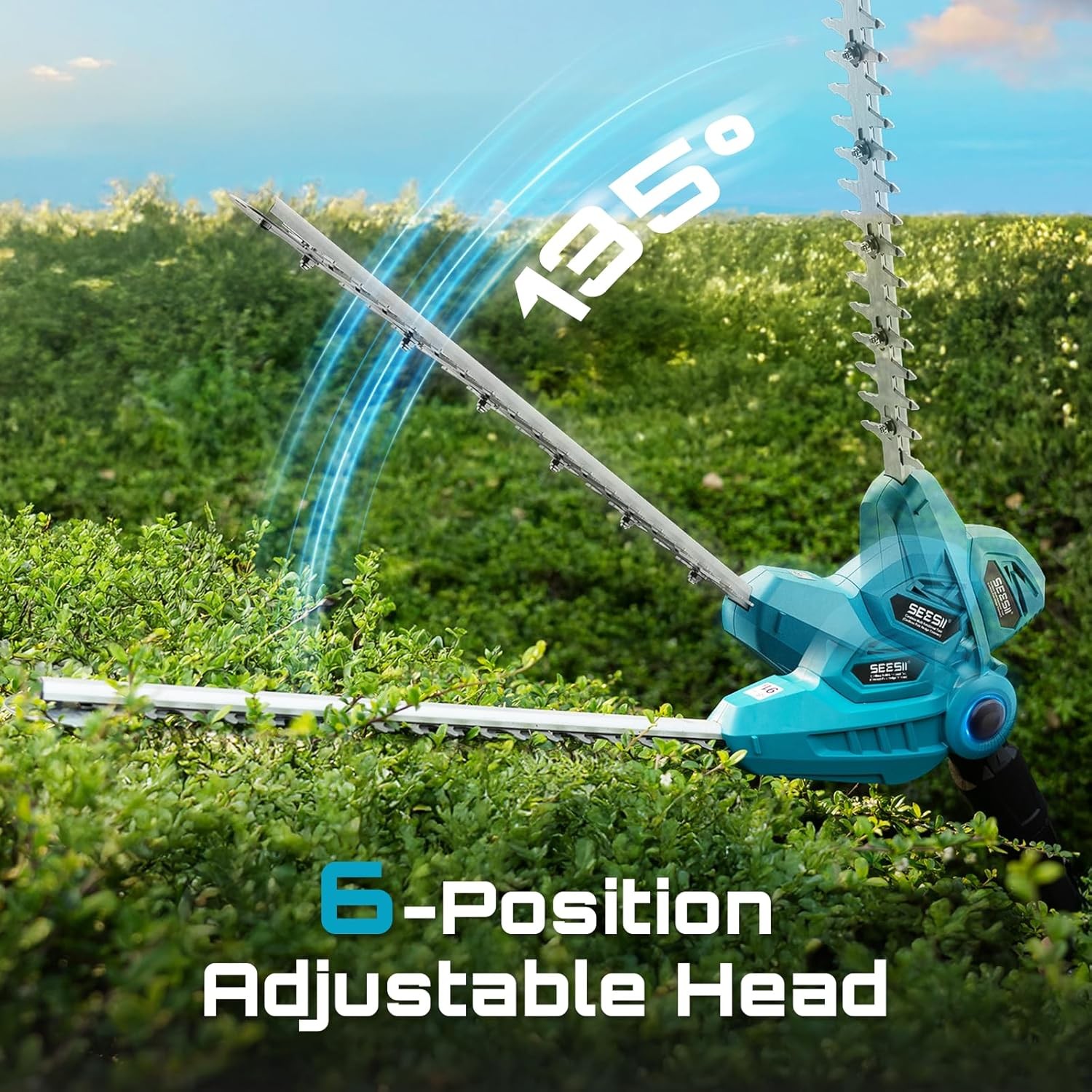 SEESII Telescopic Cordless Pole Hedge Trimmer 20″ Dual-Action Blade 8Ft Pole