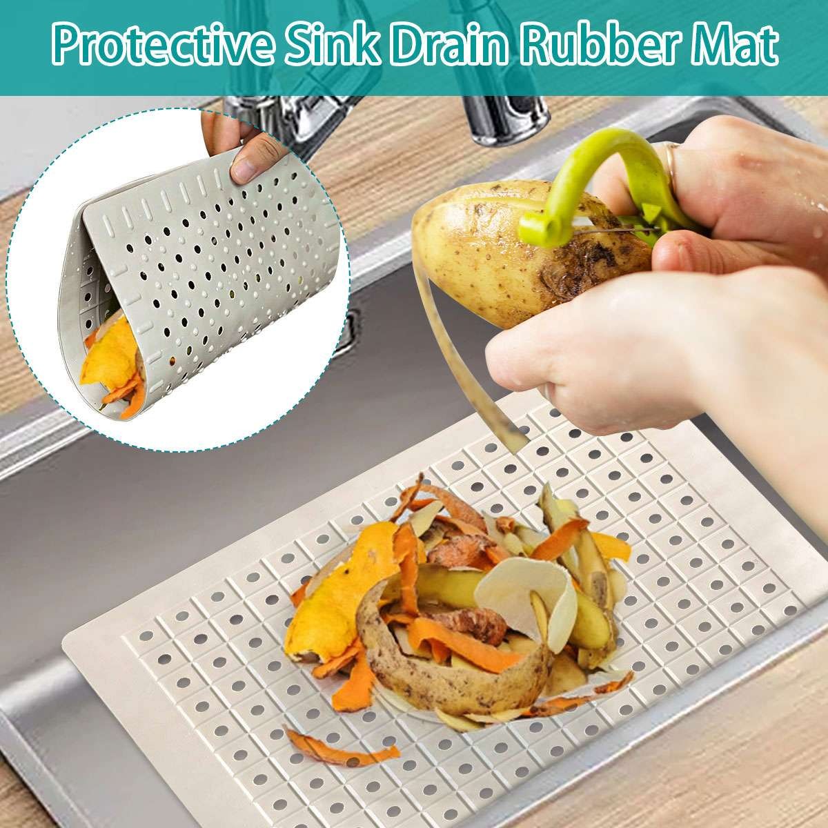 2 Pack Kitchen Sink Mat Drain Pad Protector 10″ x 12″ Non-Slip Rubber Durable