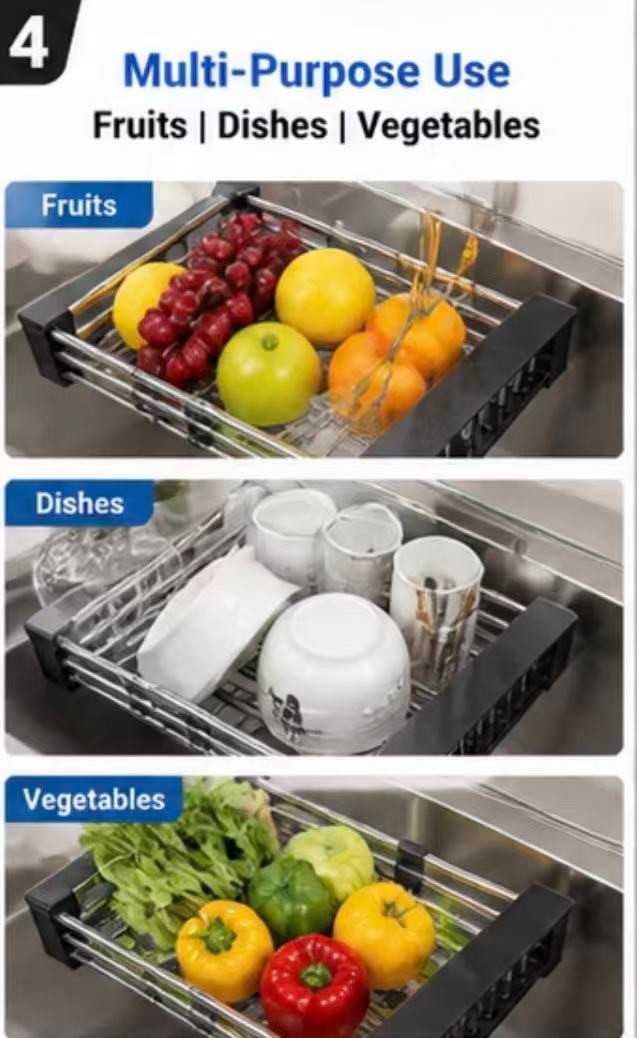 Adjustable Stainless Steel Sink Dish Drying Rack Expandable 8-18.5” Kitchen Orga