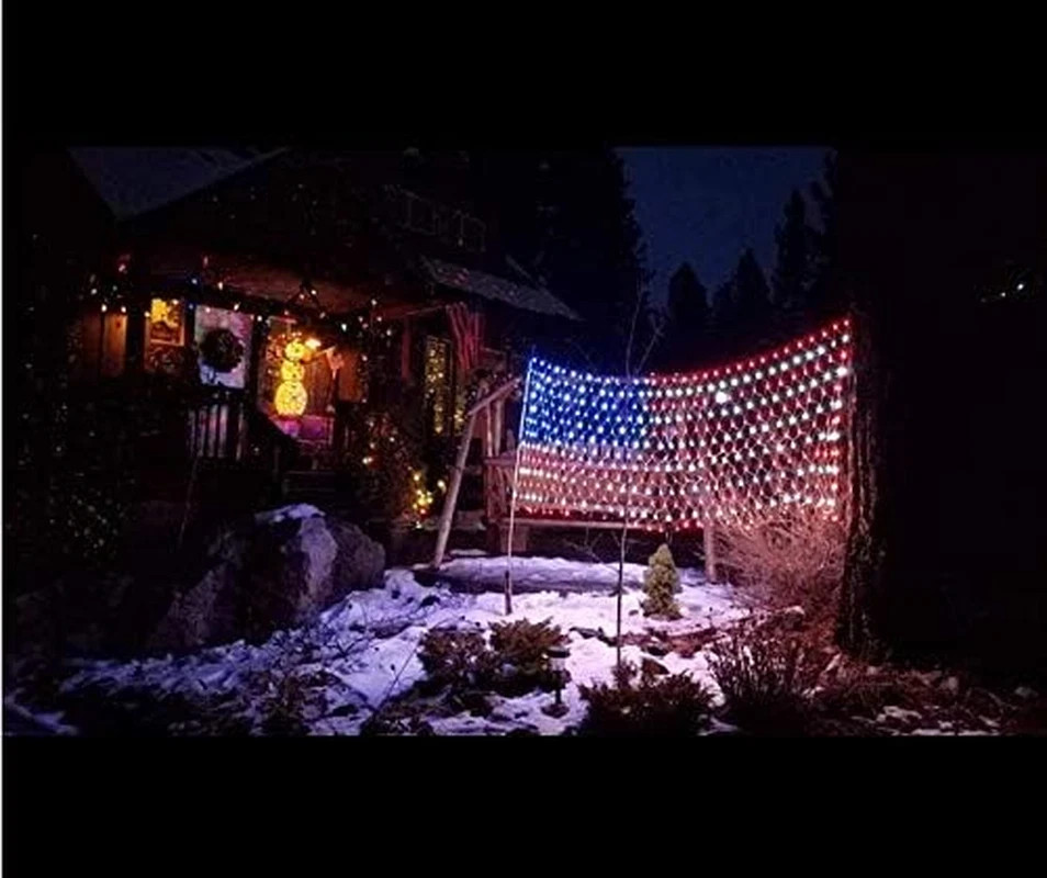 American Flag String Lights, Waterproof Led Flag Net Light, with 420 Super Brigh