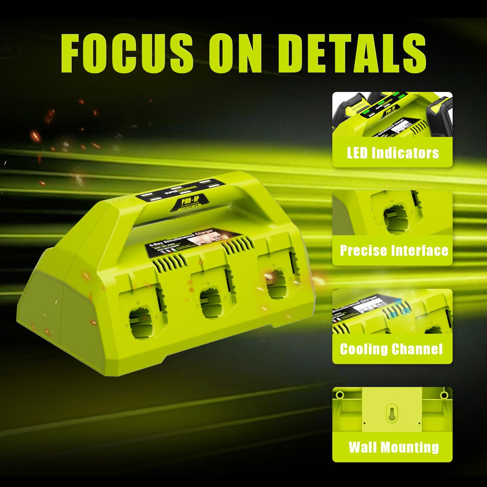 【Simultaneously Charging】 P135/PCG006 Rapid 6-Port Replacement for Ryobi 18V …