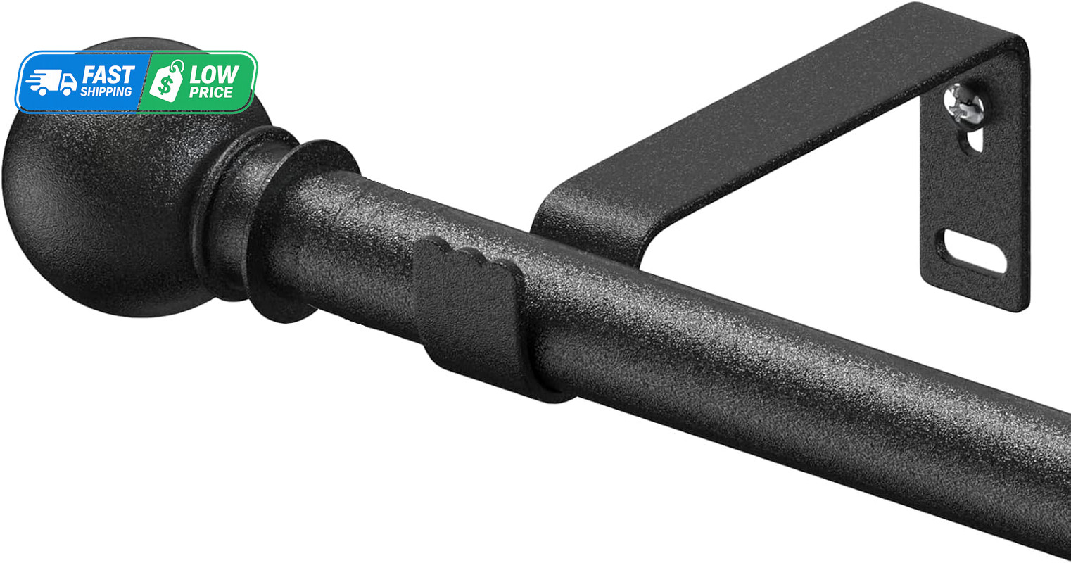 Adjustable Black Curtain Rod Set 28-44″ Heavy Duty with Brackets for Any Room