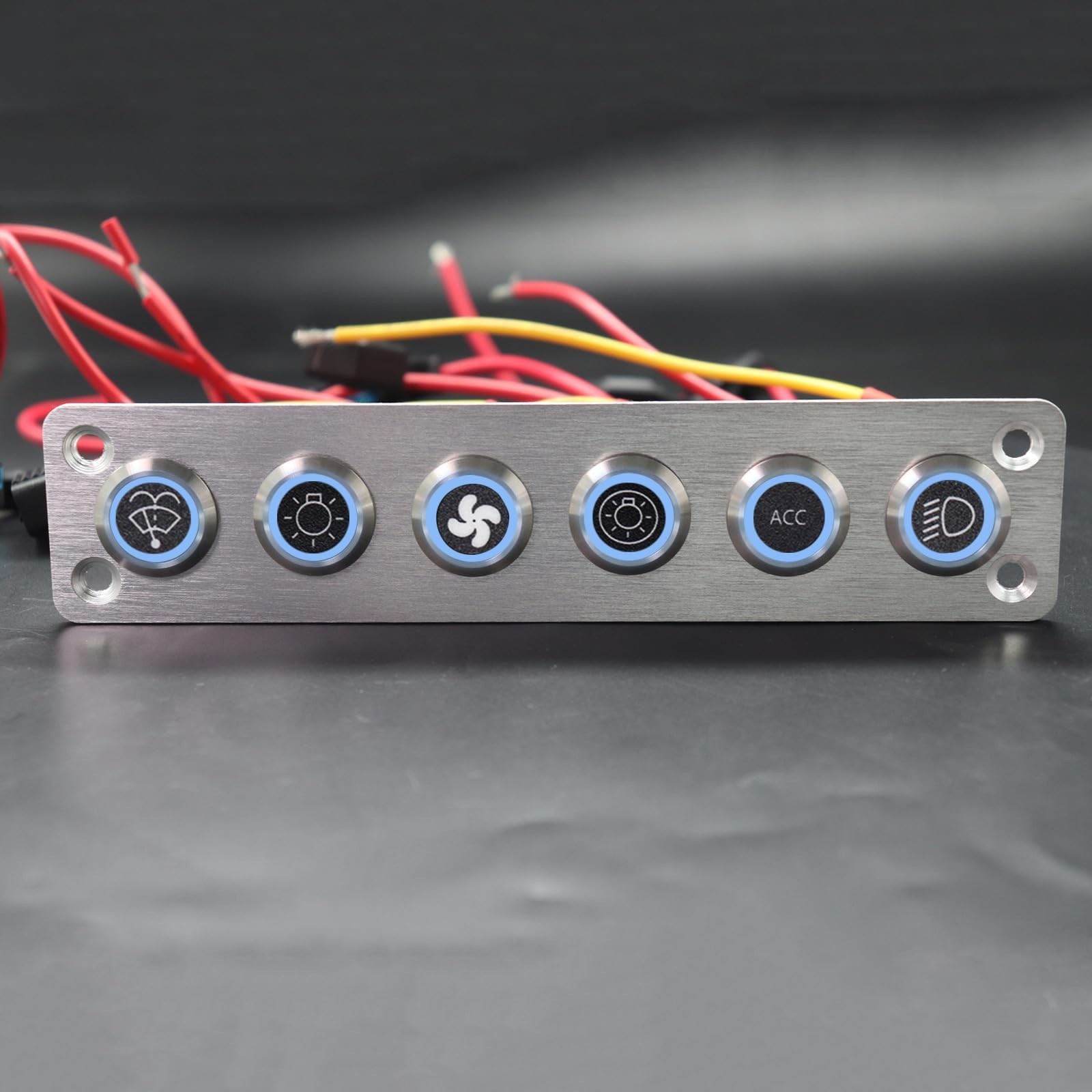 6 Gang Push Button Switch Panel Antioxidant Aluminum DC 12V Pre-Wired with Bl…