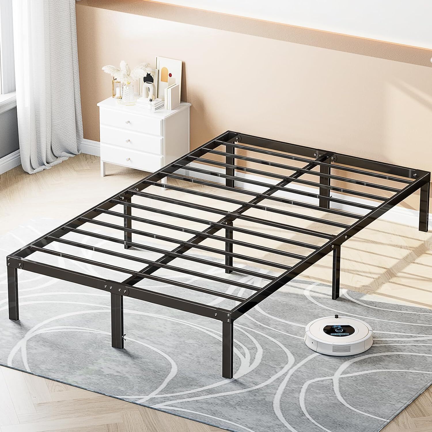 Metal Queen King Full Size Bed Frame Bedroom Sturdy Steel Slat Support Bedstead