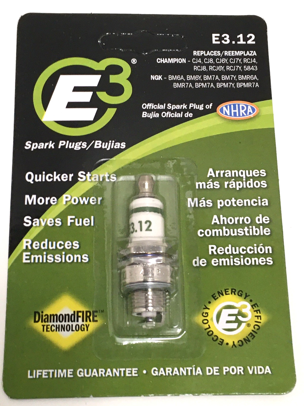 3-Packages of E3 Spark Plug E3.12 Lawn & Garden Small Engines Sealed Package