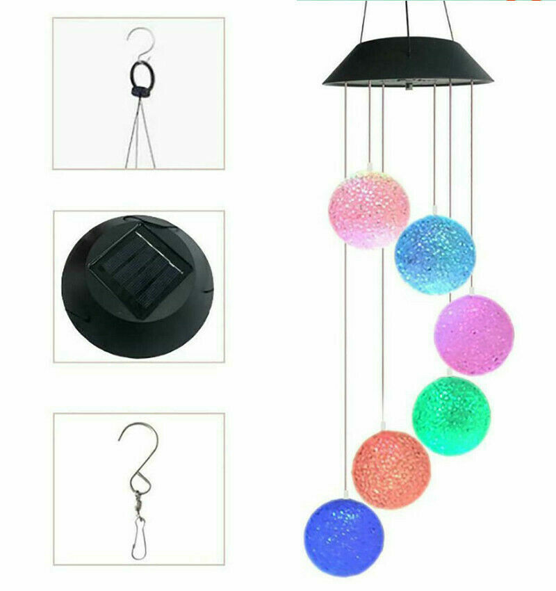Solar LED Wind Chimes Colour Changing Lights Hanging Light Garden Outdoor Decor