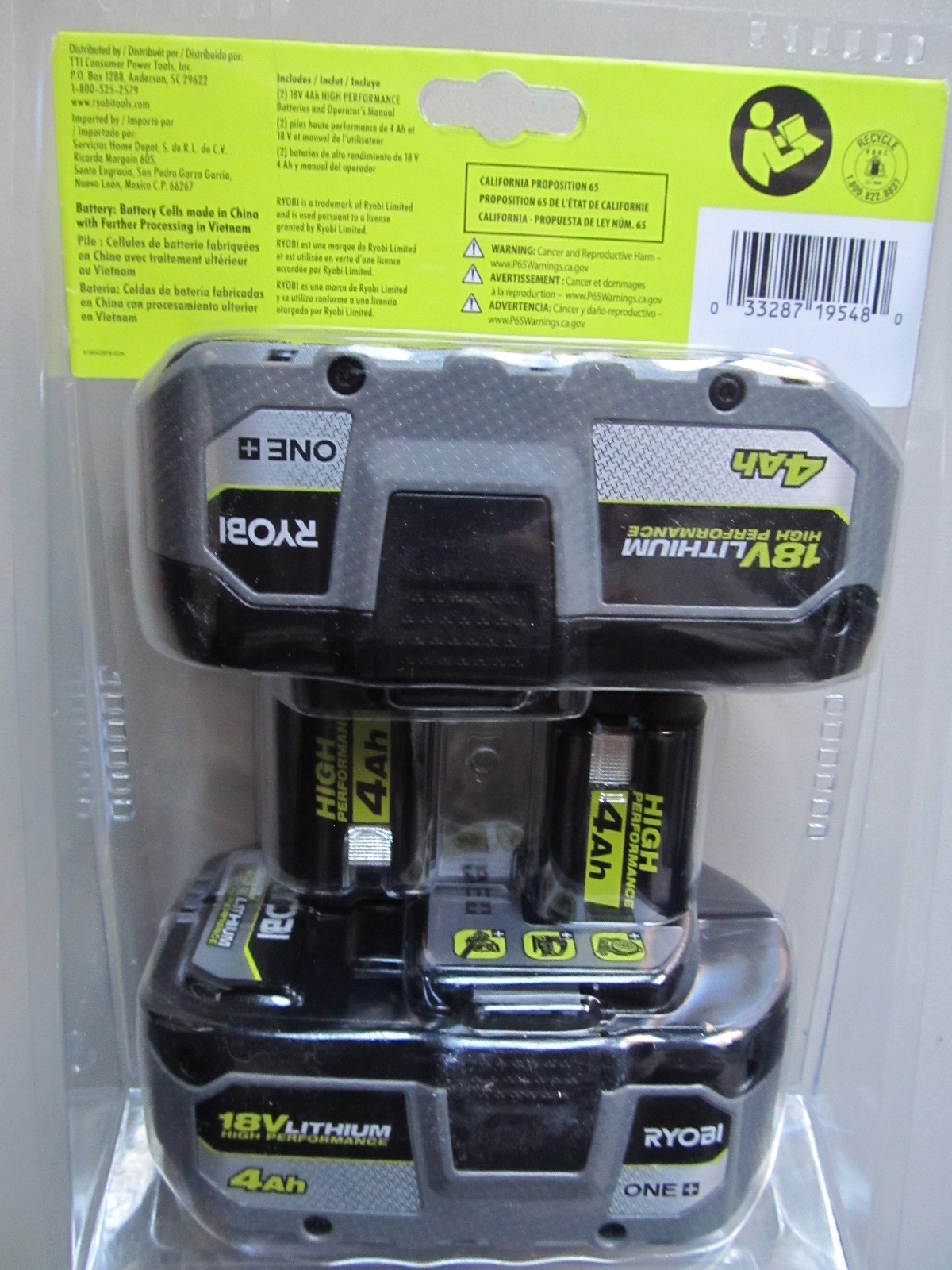 2 PACK Ryobi OEM HP Battery PBP2004 Lithium-Ion 18V ONE+ 4.0Ah Battery NEW