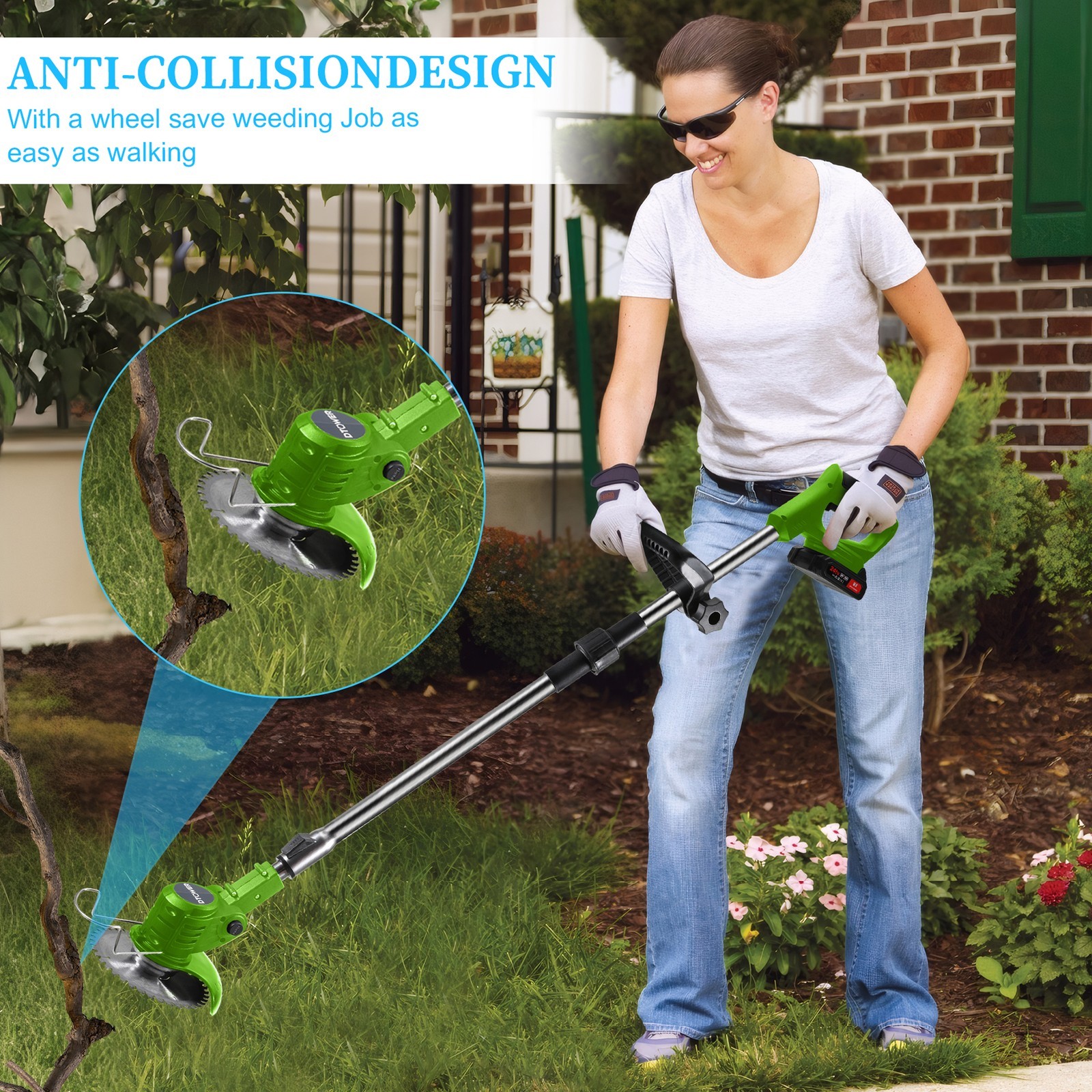 Electric Cordless Weed Wacker 21000RPM Grass Trimmer Lawn Mower with 2*Batteries