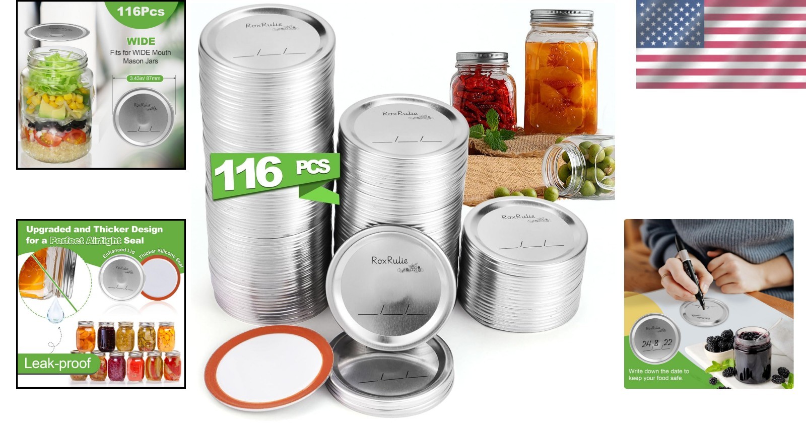 Canning Lids Wide Mouth 3.43in 87mm Leak-Proof Food Grade Jar Lids 116pcs