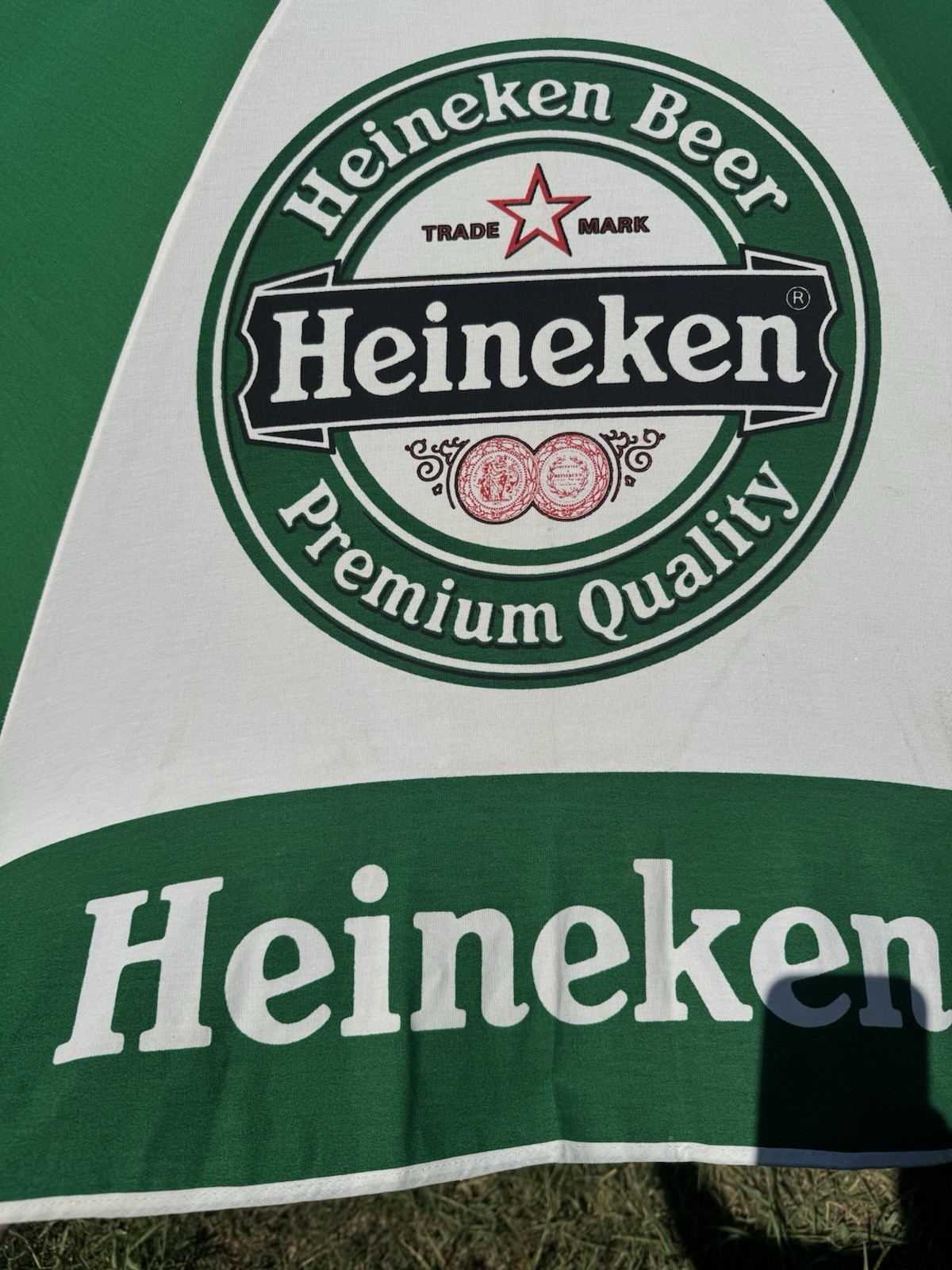 VTG LARGE HEINEKEN COTTON CANVAS BEACH UMBRELLA Read Description