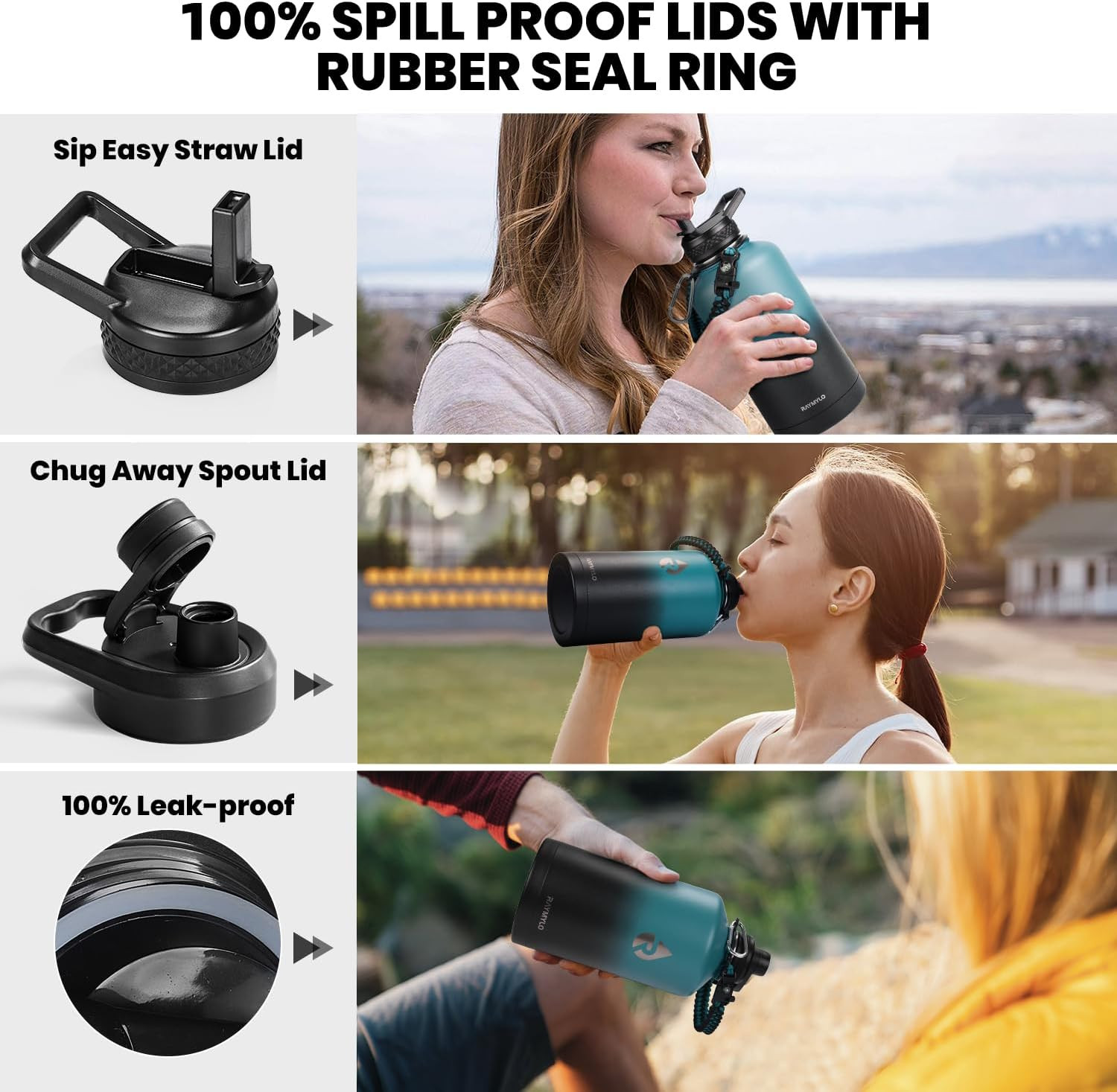 Insulated Water Bottle 64 Oz, Triple Wall Vacuum Stainless Steel (Cold for 48 Hr