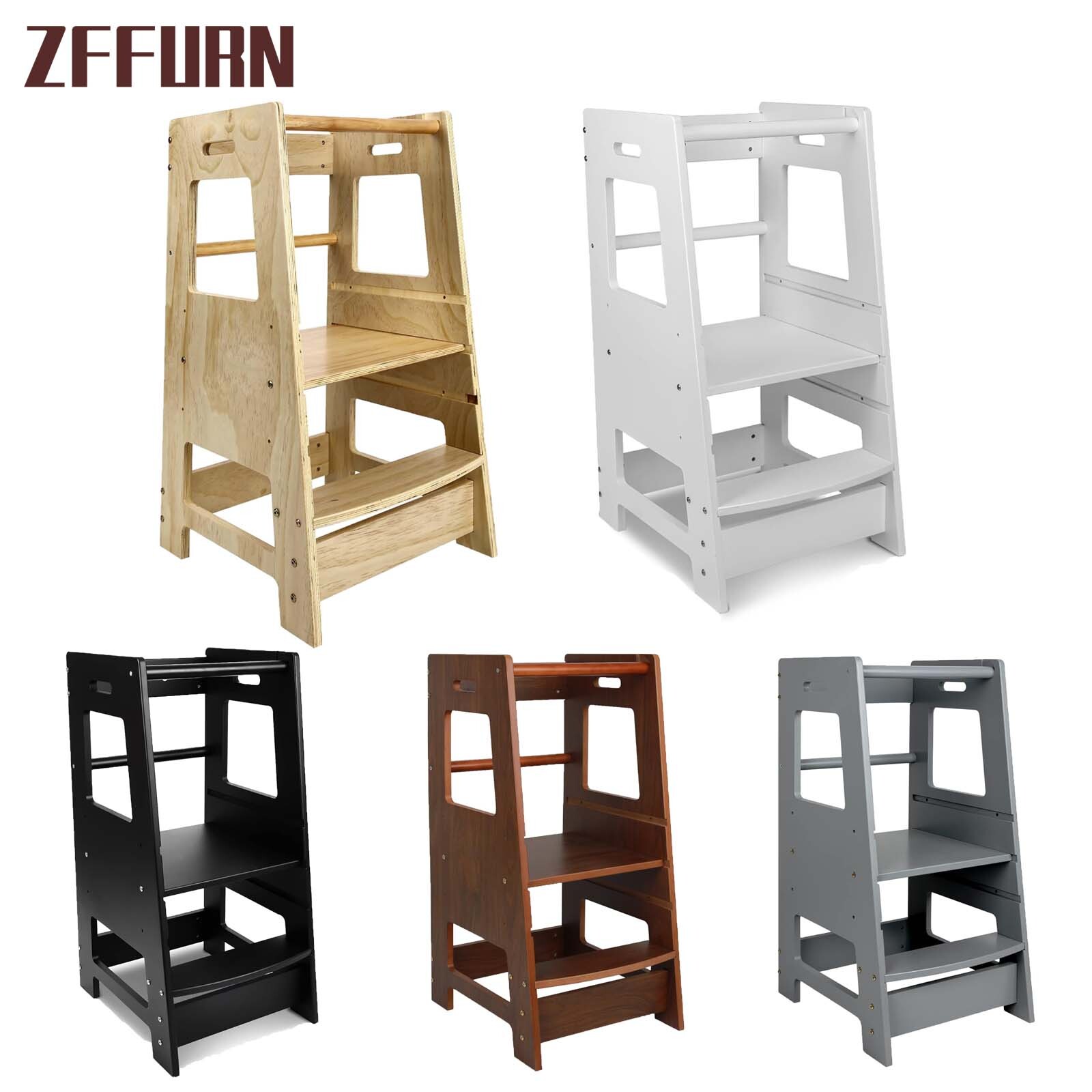 Kitchen Buddy Kids Step Ladder Stool Toddler Learning Tower Safety Bar Helper