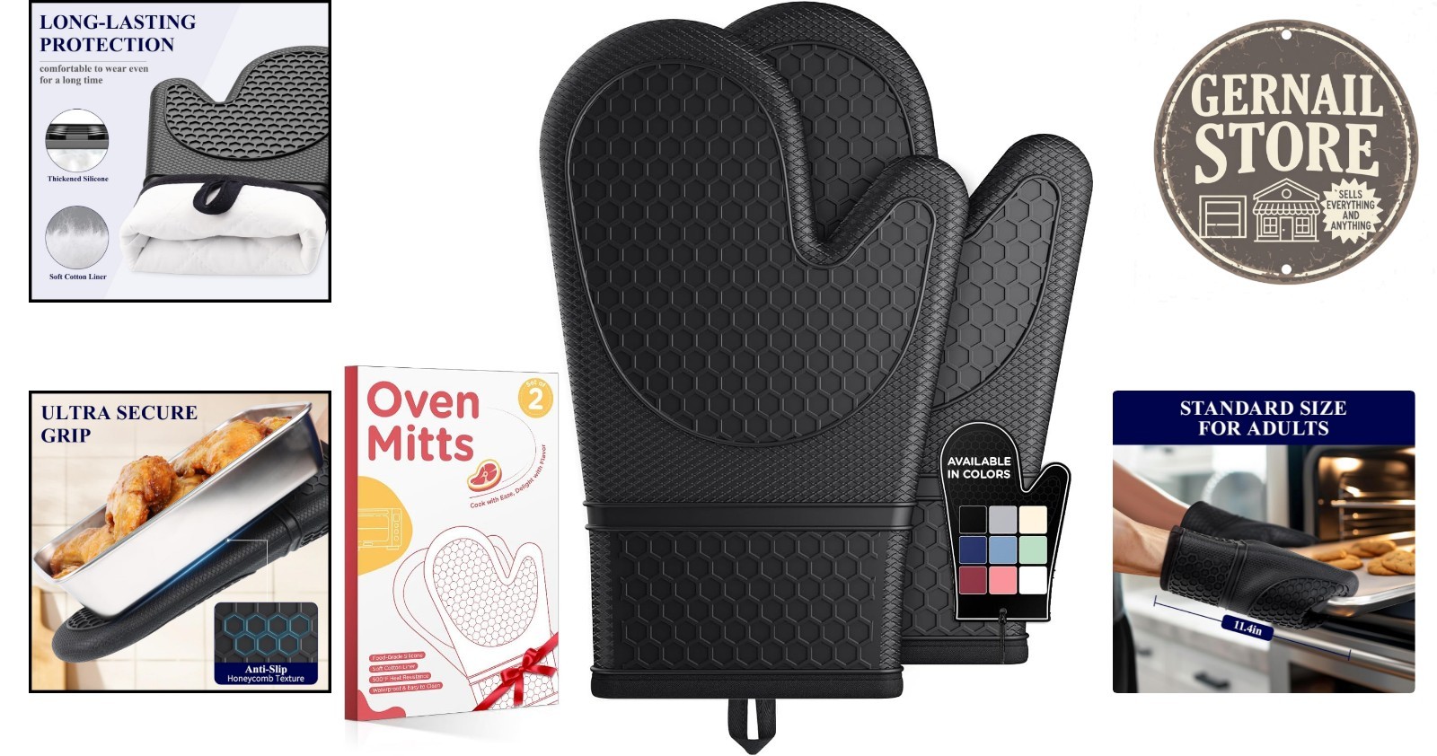 Silicone Oven Mitts Set of 2 – Heat Resistant, Non-Slip & Easy to Clean