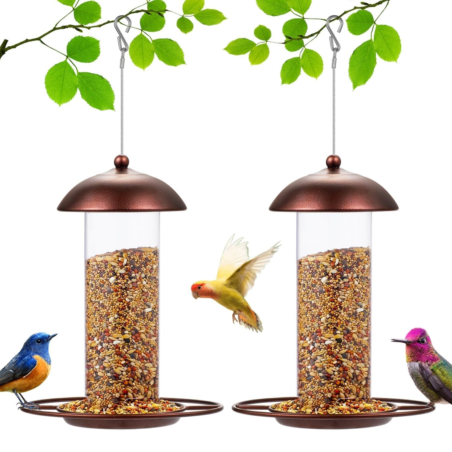 2 Pack Metal Wide Bird Feeders – Hanging Outdoor Bird Feeder with 1.6lbs Capa…