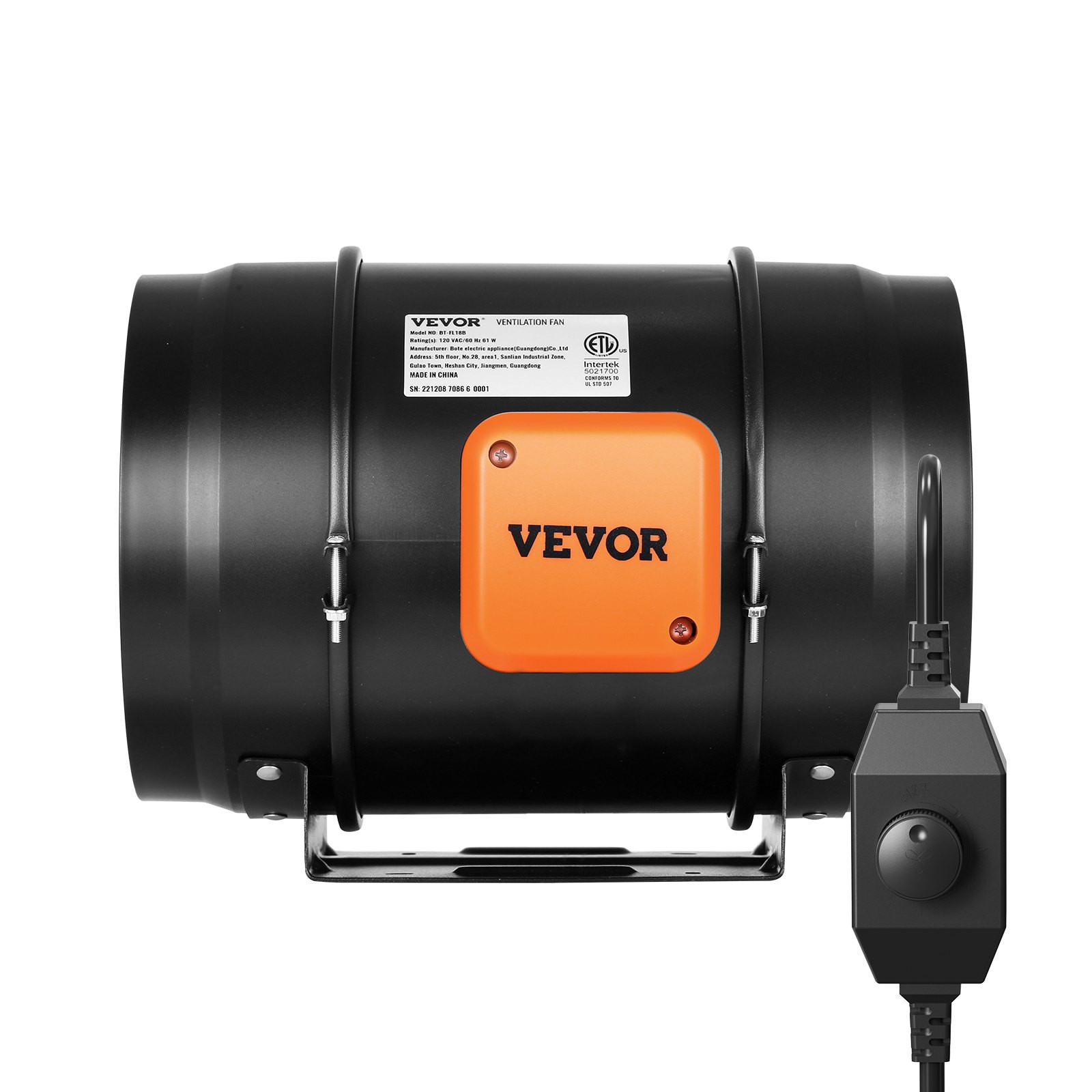 VEVOR Inline Duct Fan, 8-Inch 750 CFM with Variable Speed Controller, Quiet AC-m