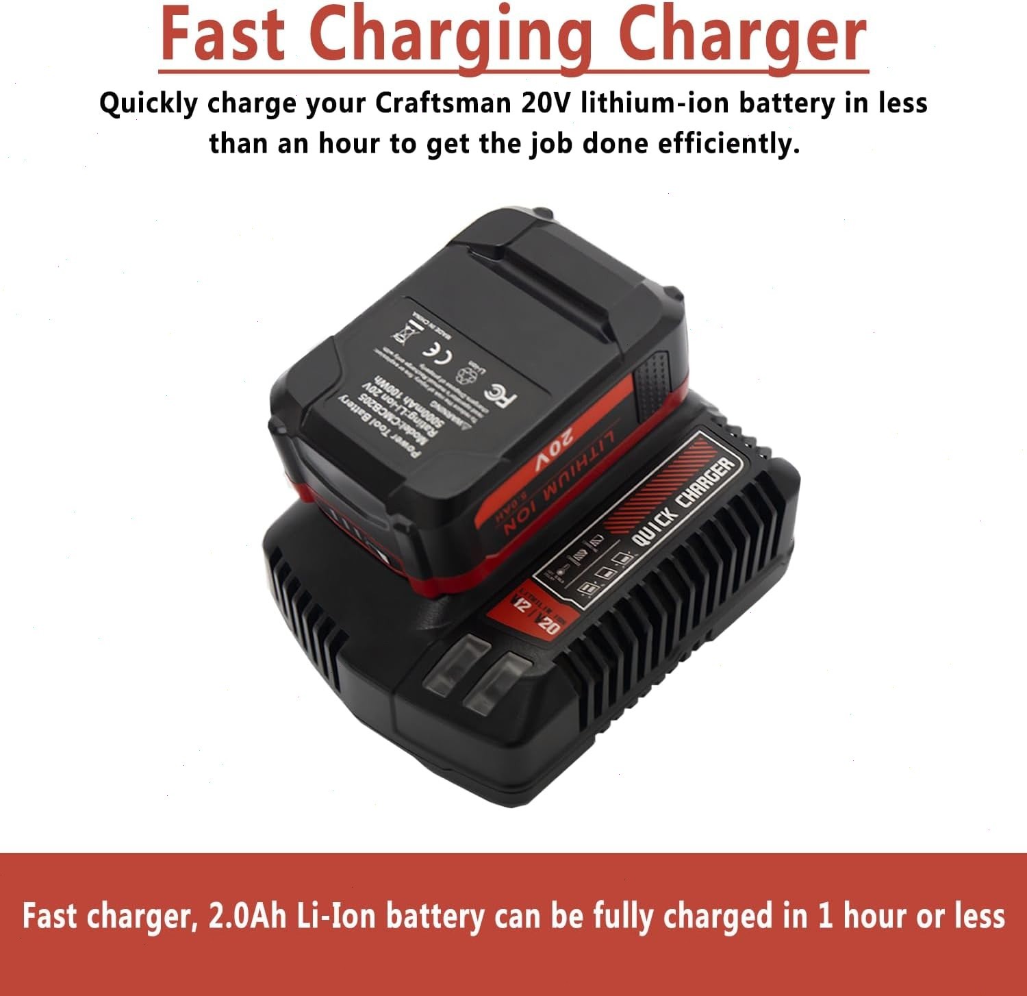 2PACK 20Volt For Craftsman V20 8.0Ah Li-ion Battery CMCB204 CMCB202 /Charger