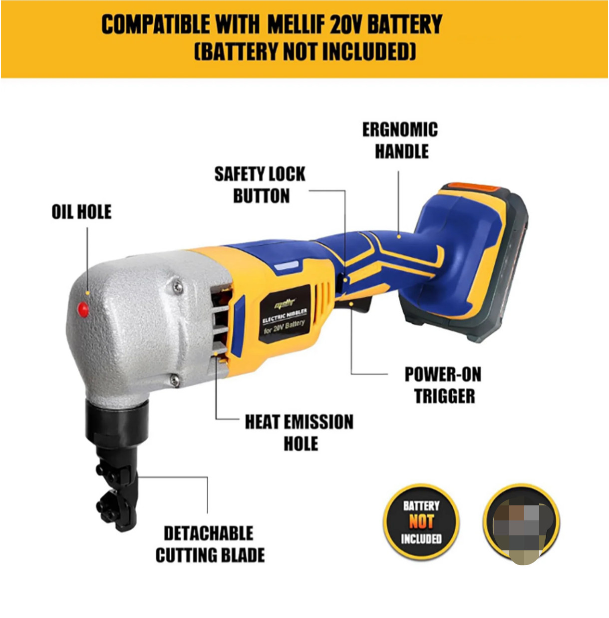 Mellif Cordless Metal Nibbler FOR Dewalt 20v Max 18 Gauge Brushless NO Battery