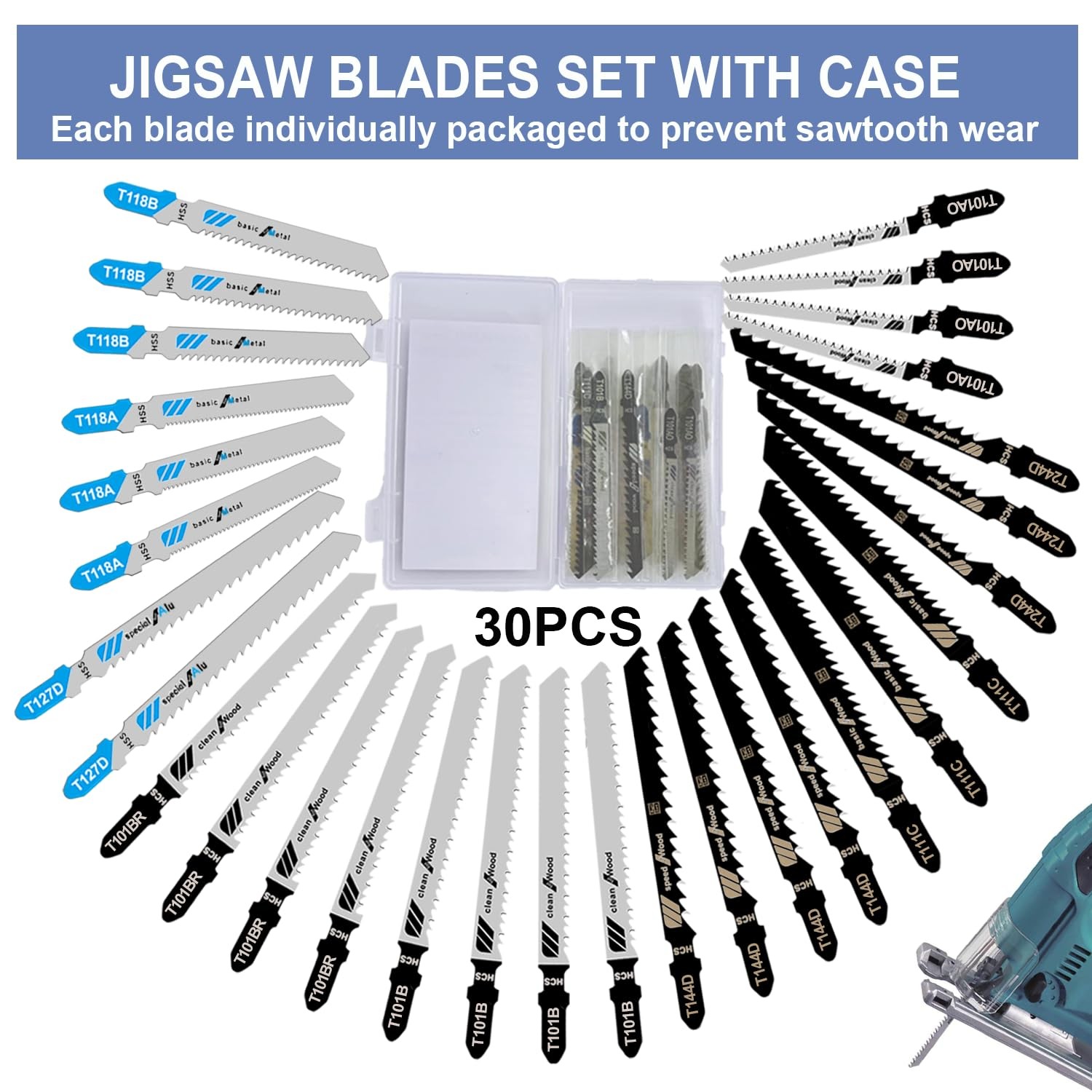 30PCS Jigsaw Blades Set, Assorted TShank Jig Saw Blades for Wood, Metal & Pla…