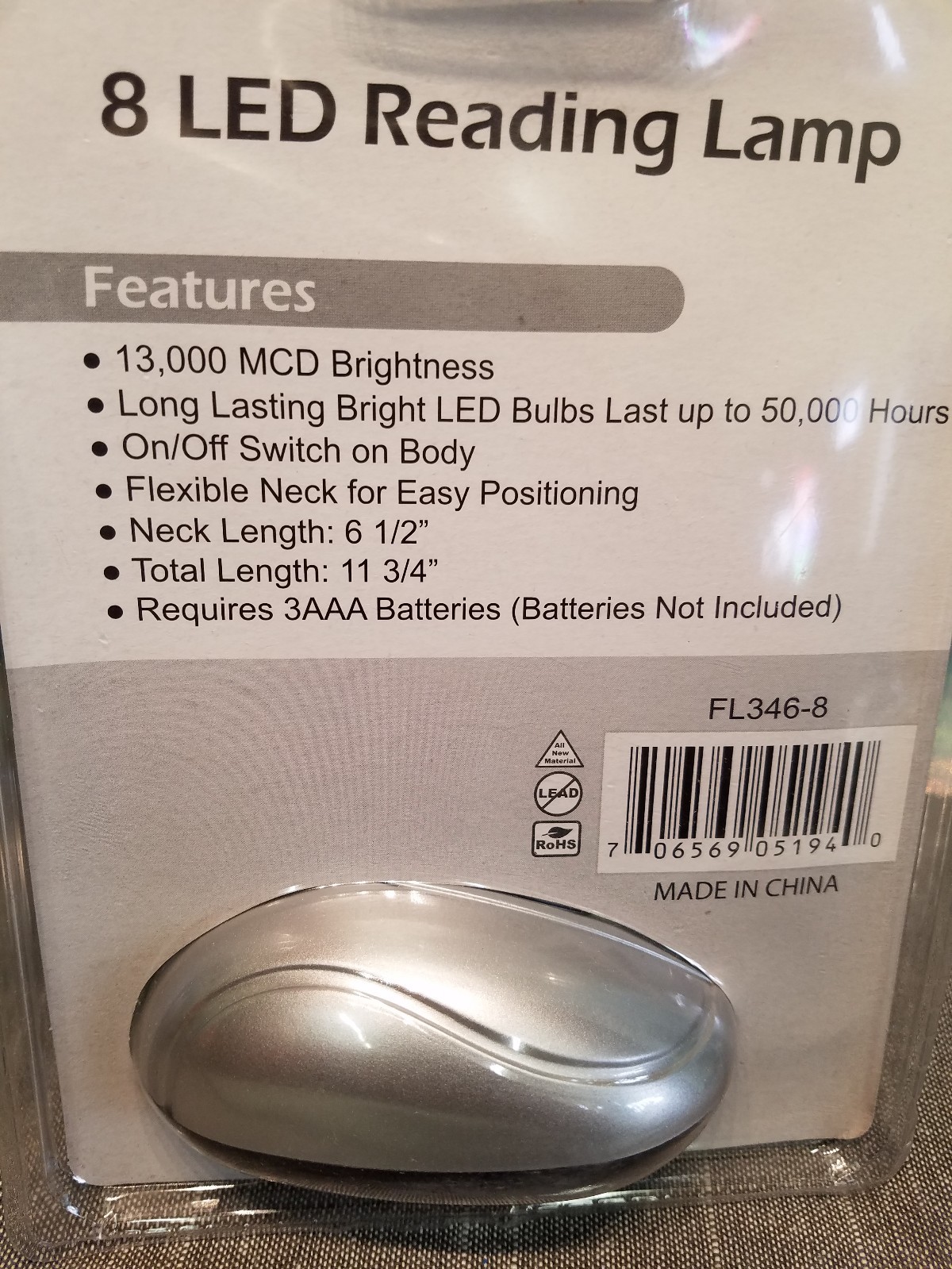 SE 8 LED READING LAMP # FL346-8. 6-1/2″ FLEXIBLE NECK 13.000 MCD BRIGHTNESS NEW