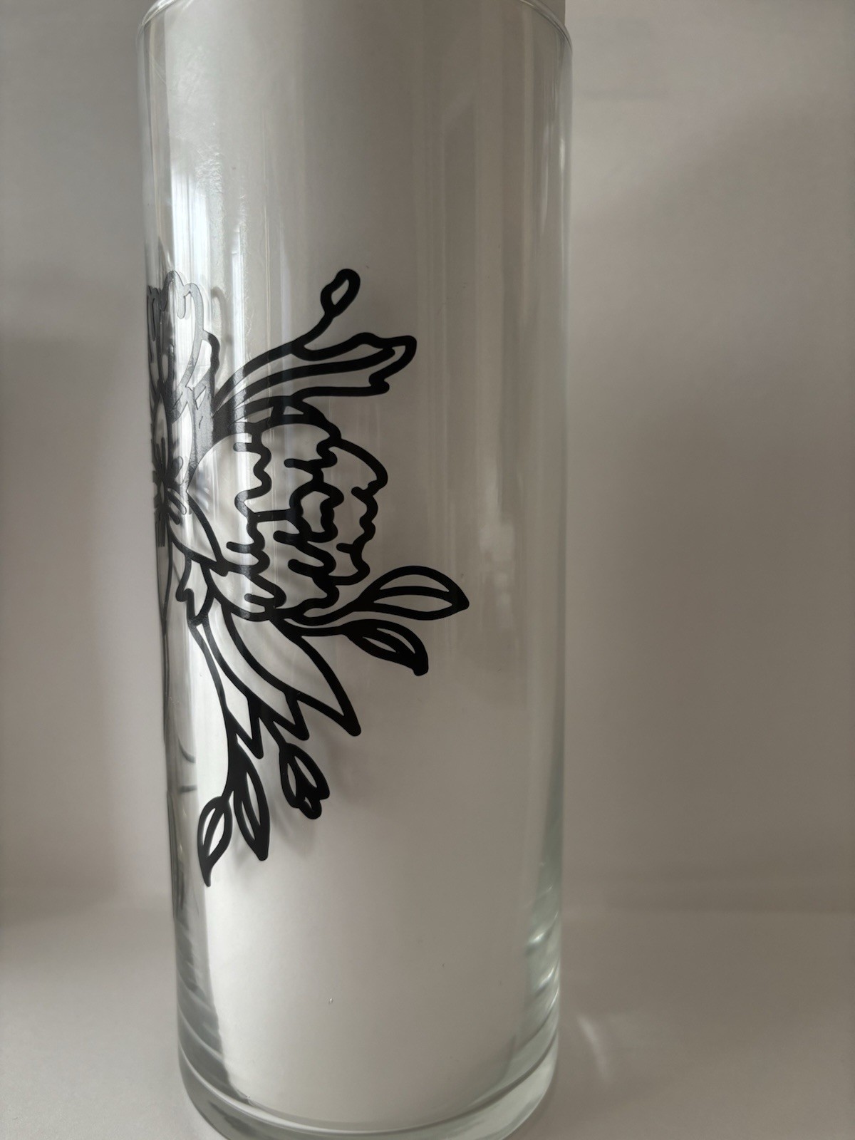 Glass Cylinder Vase 8.5 in H x 11 in W- Woman Face With Flowers Outline
