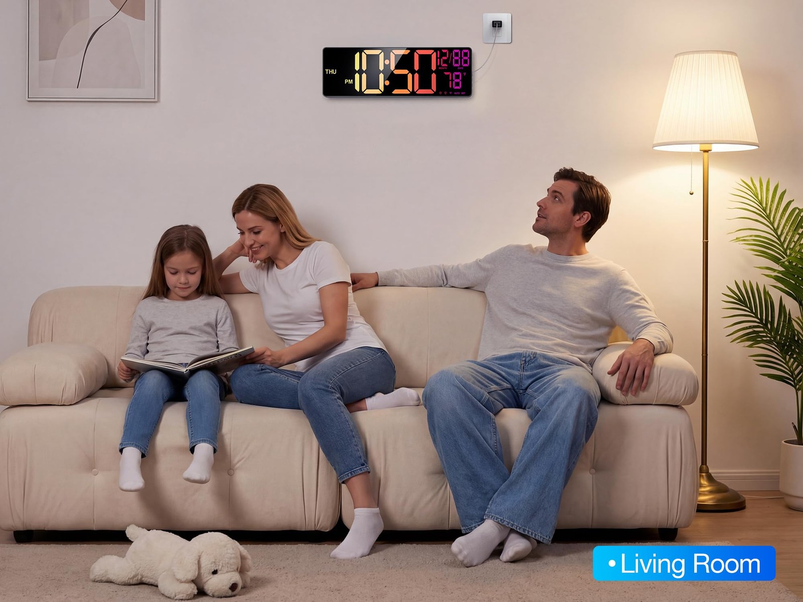 16” Large Digital LED Wall Clock with Remote Control Dual Alarm 8 RGB Bluetooth