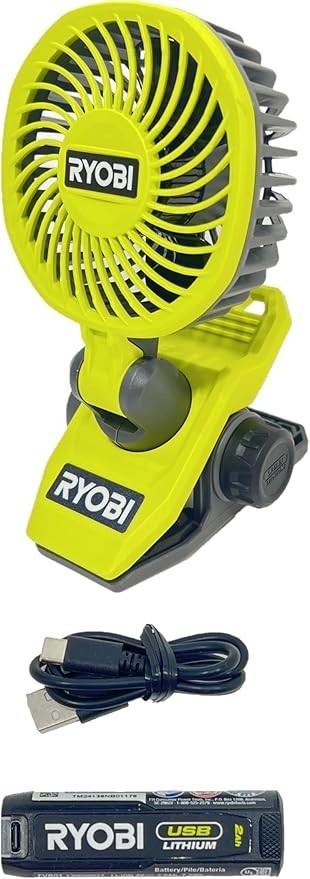 Ryobi Lithium Clamp Fan Kit w/ 2.0 Ah USB Battery + Type USB-C Cable FVF51K NEW