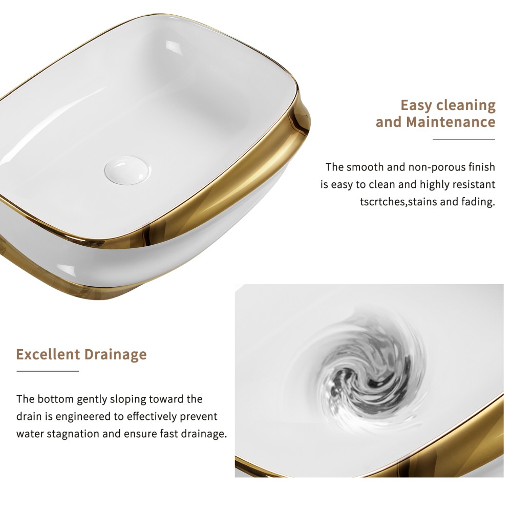 24X17 Ceramic Bathroom Vessel Sink Above Counter Modern Vanity Art Basin Gold