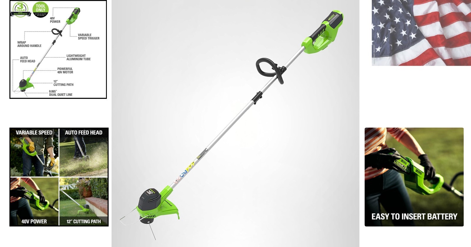 40V 12-Inch Cordless String Trimmer, Battery and Charger Not Included,