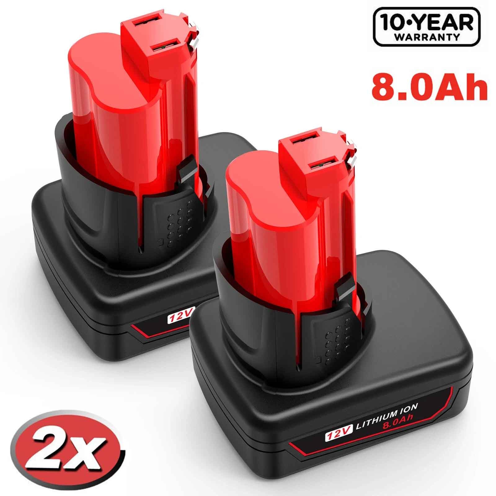 2x 8.0Ah For Milwaukee M12 12V LITHIUM Battery Extended Capacity 48-11-2460