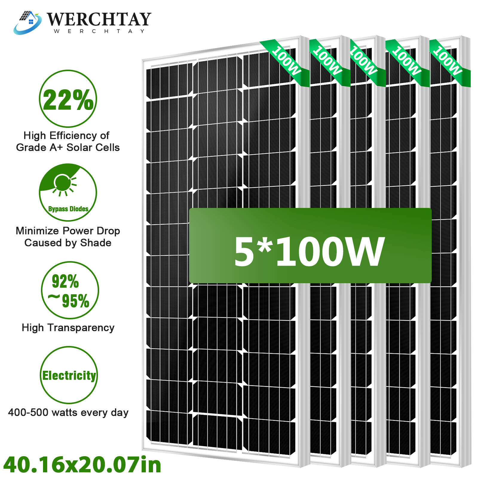 400W 300W 200W 100W Watt 12V Mono Solar Panel Home Charging RV Camping Off-Grid