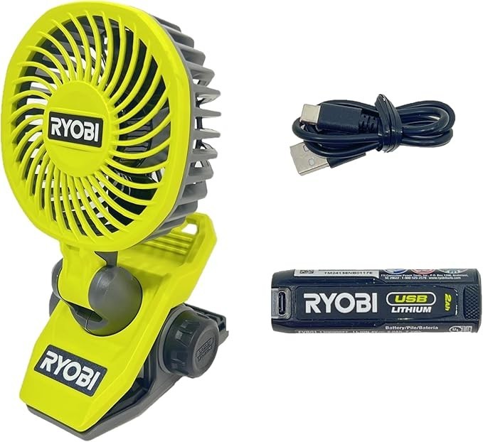 Ryobi Lithium Clamp Fan Kit w/ 2.0 Ah USB Battery + Type USB-C Cable FVF51K NEW