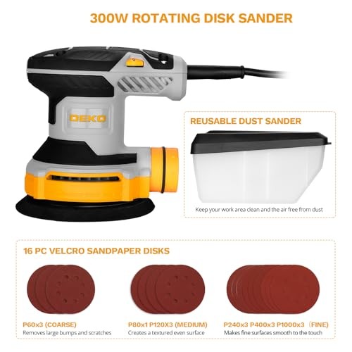 Orbital Sander Corded Hand Sander: 5″ Random Orbital Sander with Dust Yellow
