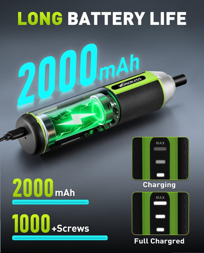 Electric Screwdriver Set, 3.7V Cordless with 3 Torque Green