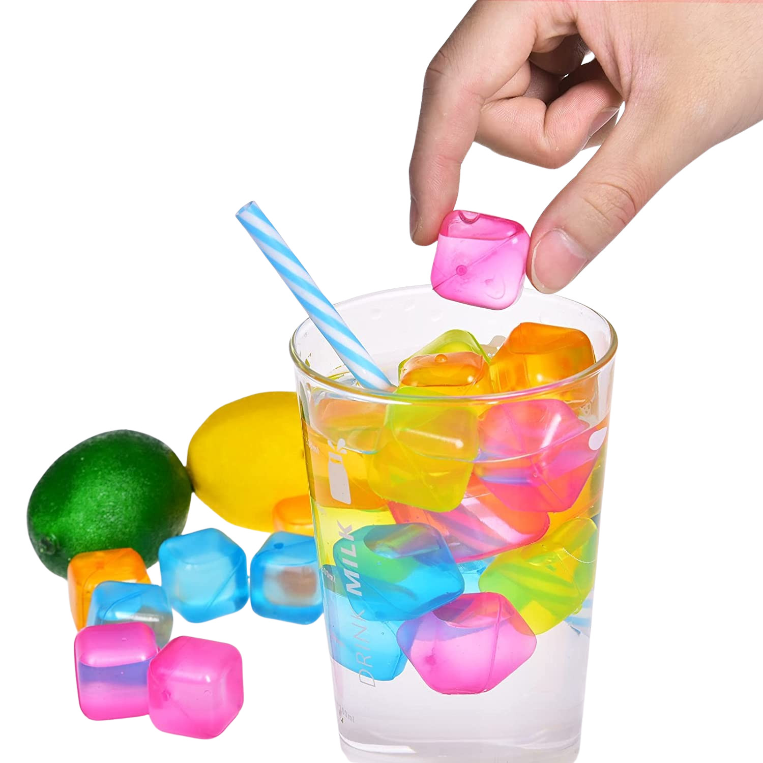 18-Pack Reusable Ice Cubes – 1″ Square BPA-Free Multicolor Chilling Cubes