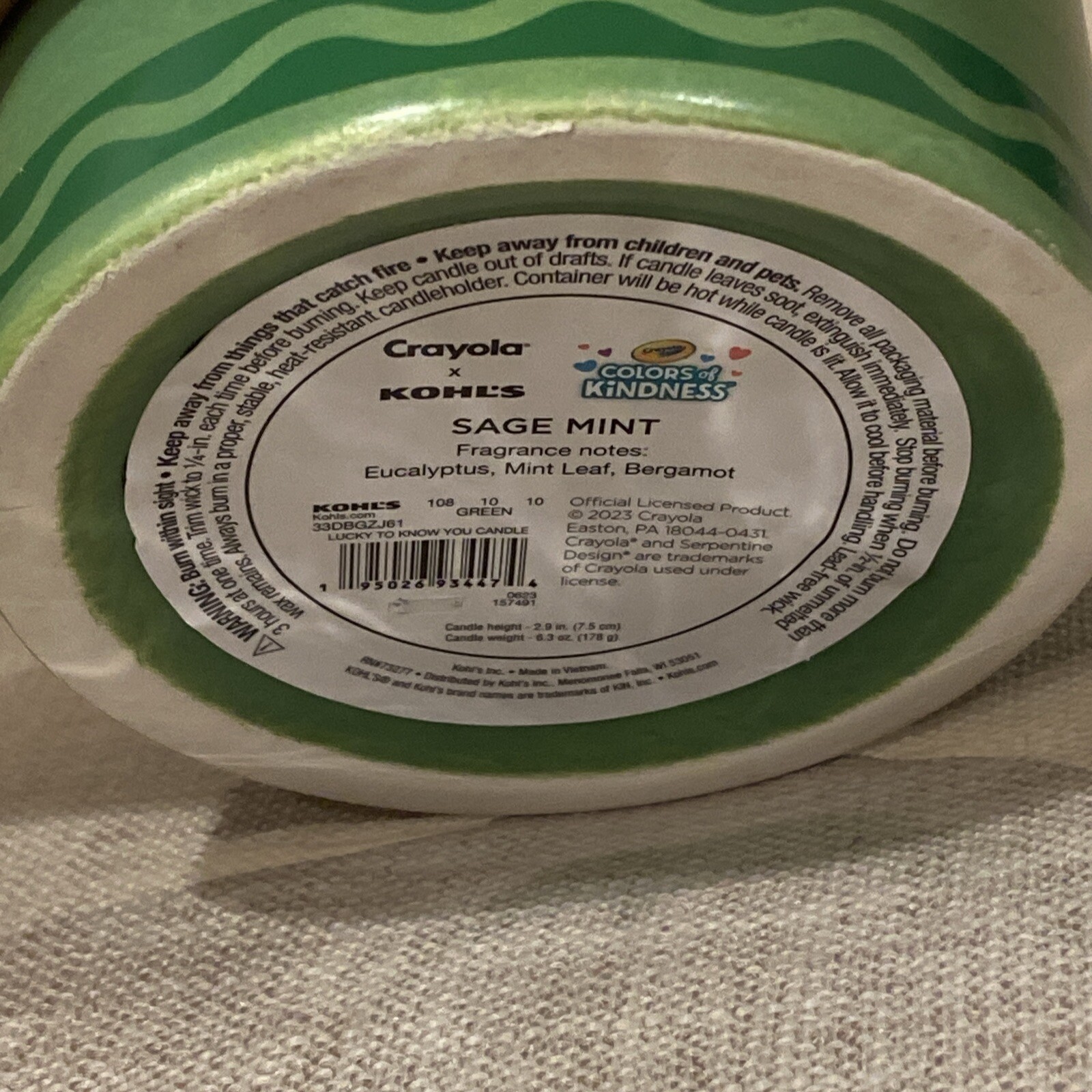 Crayola Green Sage Mint Scent “Lucky To Know You” 6.3-oz. Candle Jar