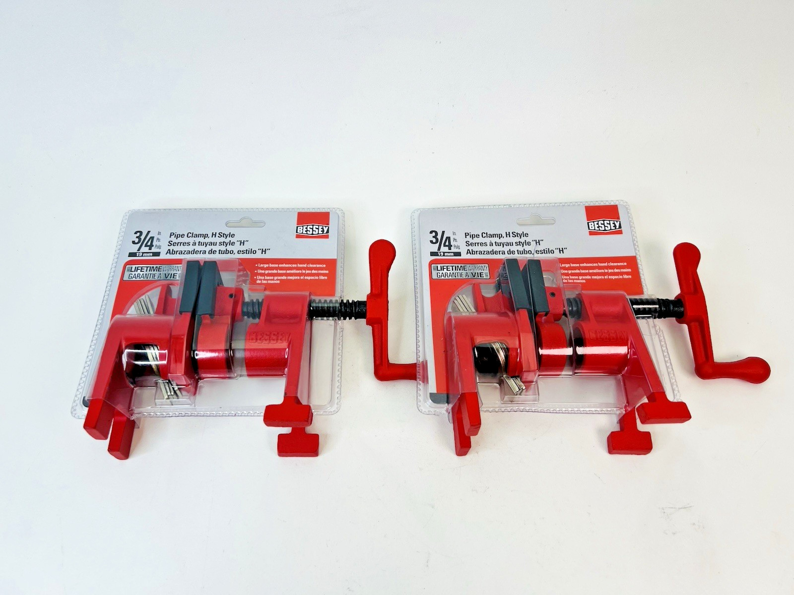 Lot of 2 Bessey BPC-H34 3/4-Inch H Style Pipe Clamp Red 19C750
