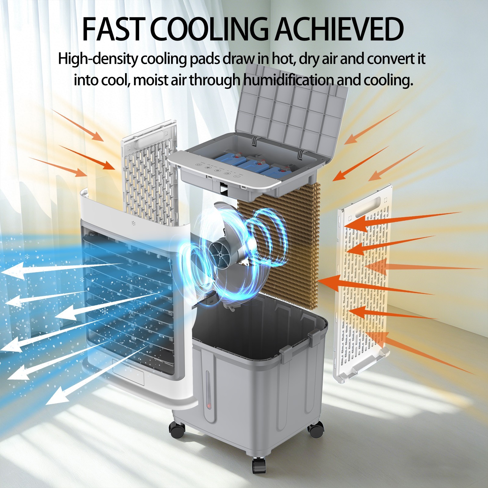 Evaporative Air Cooler Remote Timer 2800CFM Swamp Cooler Fan 10 Gal Water Tank