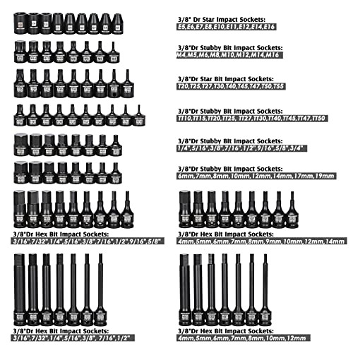 3/8″ Drive Master Hex Bit Impact Socket Set, Solid One Piece Construction,